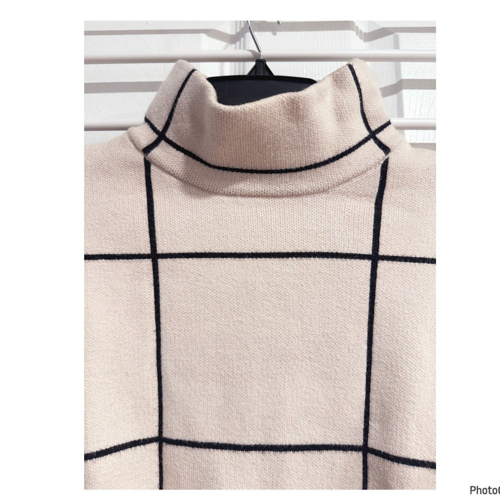 Davi & Dani Cream Grid Print Mockneck Sweater Cottagecore Medium - Picture 3 of 4
